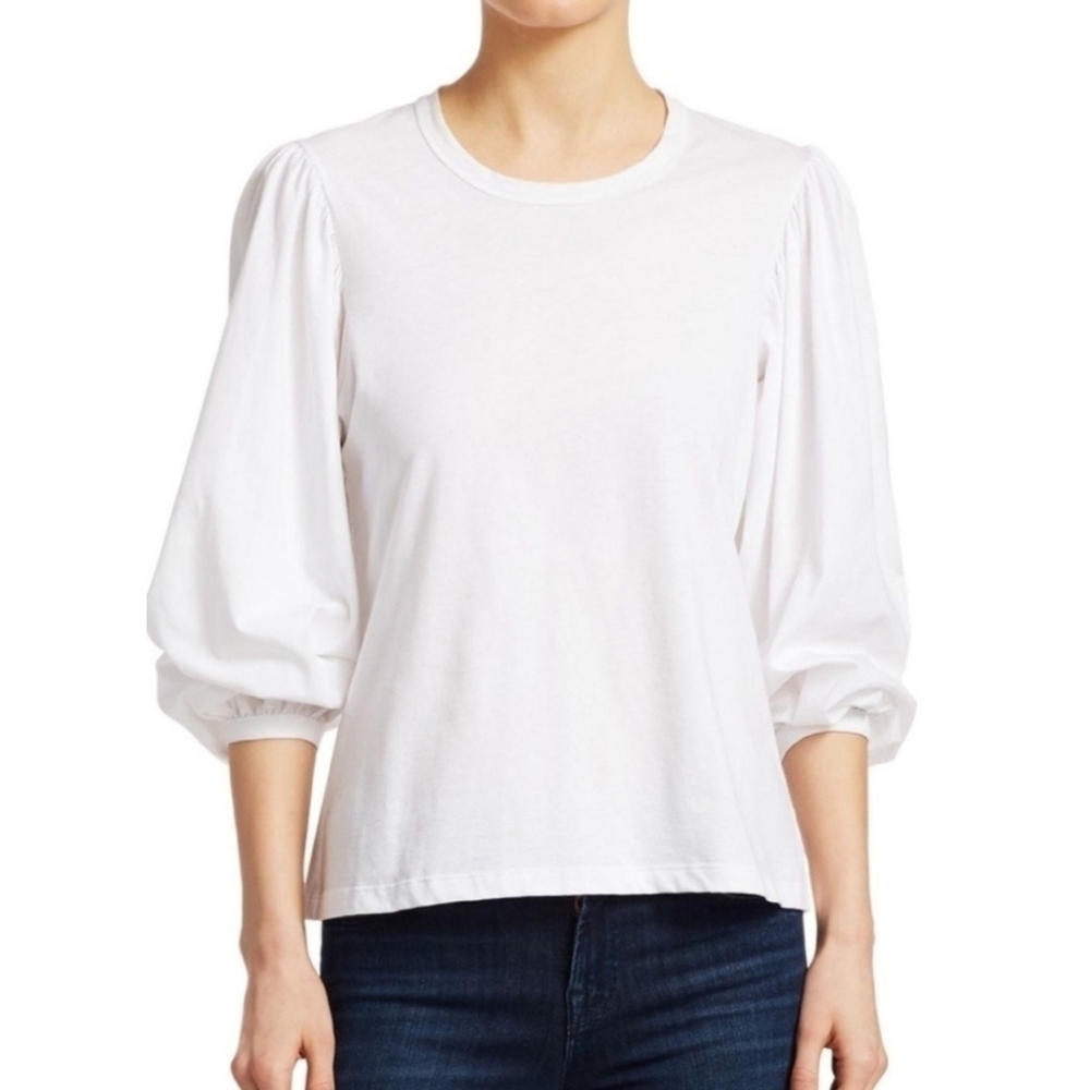 A.L.C. Long Puff Sleeve White Cotton T-Shirt Size Medium Women's